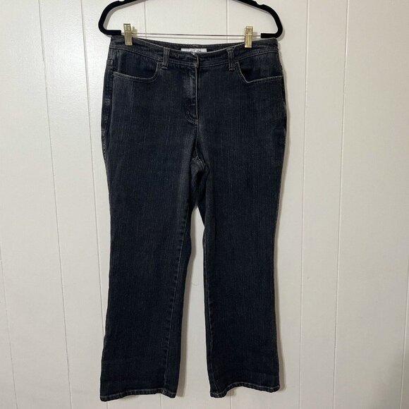 Chicos Platinum Charm Womens Black Jean Bootcut Mid Rise Dark Size 2 Short EUC - Picture 1 of 7
